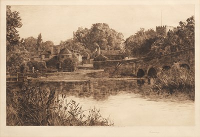 Lot 44 - H. J. Angley Sonning, etching, hand coloured,...
