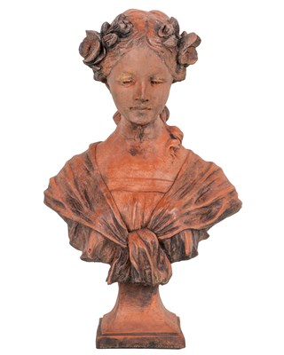 Lot 1309 - A bust of a young girl with flowers in her hair