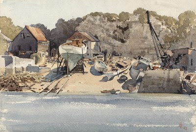 Lot 457 - English School (20th century) A boatyard,...
