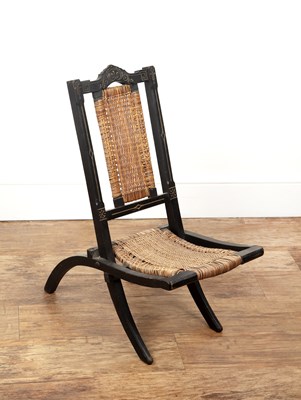 Lot 62 - Aesthetic movement Ebonised folding chair,...