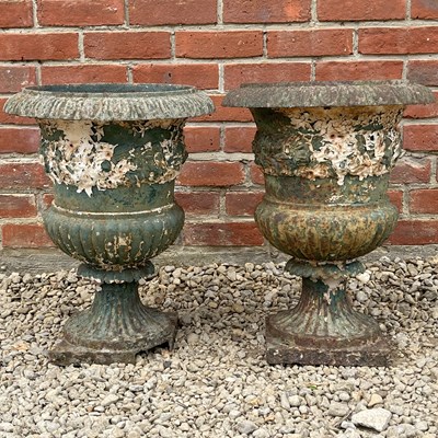Lot 1302 - A pair of late 19th/early 20th century cast iron urns