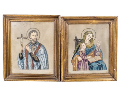 Lot 1041 - A pair of beaded needlework pictures