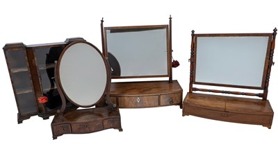 Lot 92 - A tabletop breakfront display cabinet, together with three dressing table mirrors
