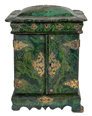 Lot 262 - A 19th century Continental faux malachite effect ladies' jewellery cabinet