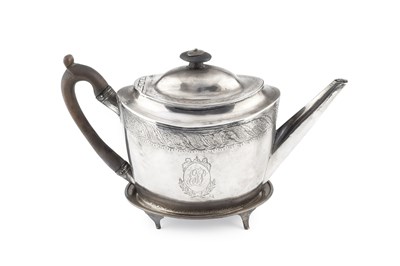 Lot 648 - A George III silver oval teapot on stand, with...