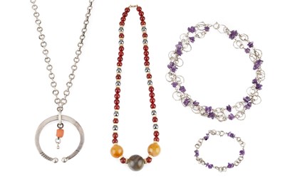 Lot 276 - A silver and amethyst bead necklace and...