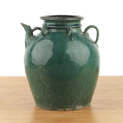 Lot Stoneware ewer Chinese, Ming Dynasty, of teal...