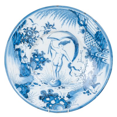 Lot 1181 - An Italian blue and white tin-glazed charger