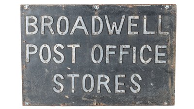 Lot 33 - An antique double-sided shop sign for 'Broadwell Post Office Stores'