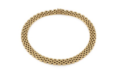 Lot 5 - A 9ct gold collar necklace, of brick-link...
