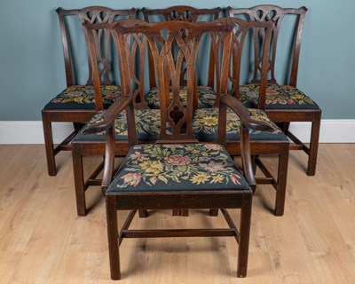 Lot 1160 - A set of six 19th century mahogany-framed Chippendale-style dining chairs