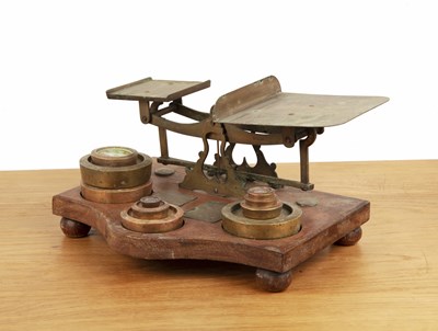 Lot 100 - Victorian Large postal scales, the body oak...