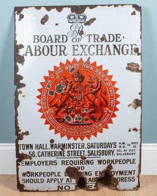 Lot 1131 - An enamel Board of Labour Exchange sign