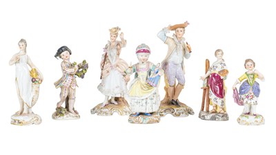 Lot 273 - A Meissen porcelain figurine and six other porcelain figurines