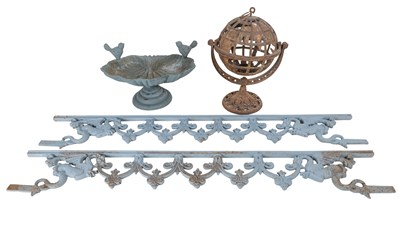 Lot 1260 - A birdbath and four cast iron elements