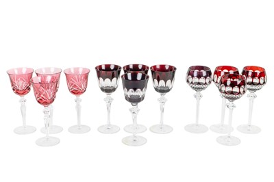 Lot 312 - A quantity of German flash glass wine glasses