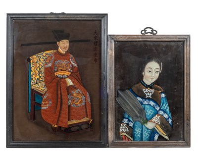 Lot 224 - Two Oriental reverse glass paintings