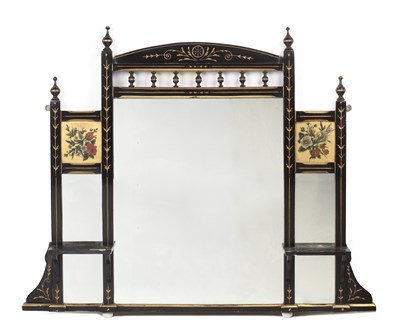 Lot 64 - Aesthetic movement Ebonised overmantel mirror,...