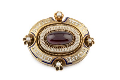 Lot 58 - A Victorian enamel and gem set panel brooch,...