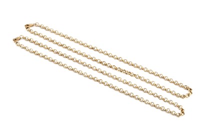 Lot 71 - Two 9ct gold belcher-link chains, each chain...