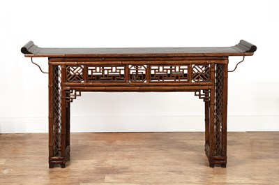 Lot Bamboo and lacquer altar table Chinese, 19th...