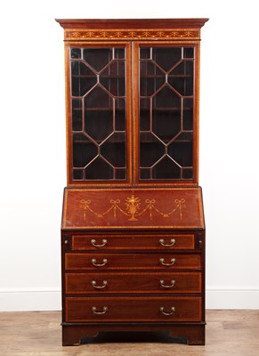 Lot 20 - Inlaid bureau bookcase Edwardian, with a...