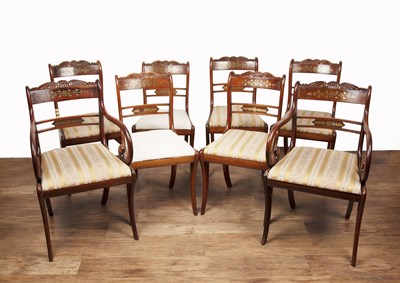 Lot 7 - Near set of eight rosewood and brass inlaid...