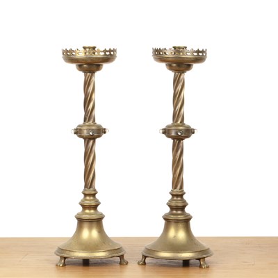 Lot 87 - Arts and Crafts style Pair of brass...