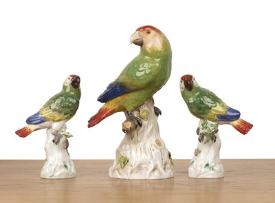 Lot Meissen three porcelain model polychrome...
