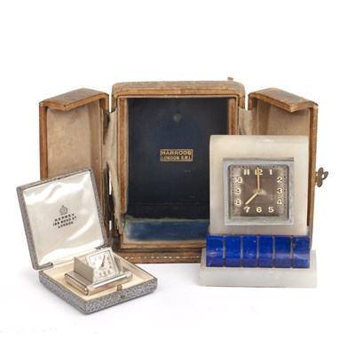 Lot 423 - Art Deco Alabaster and lapis lazuli clock,...
