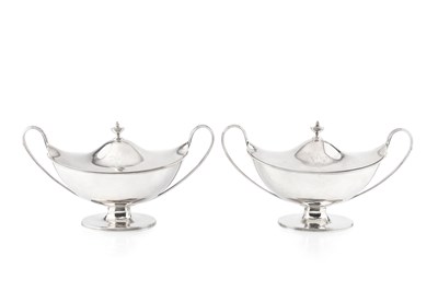 Lot A pair of George III silver navette shaped...