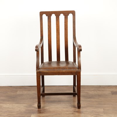Lot 42 - Arts and Crafts Oak, armchair, with three...