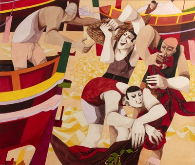 Lot George Large (b.1936) 'Loading the nets',...