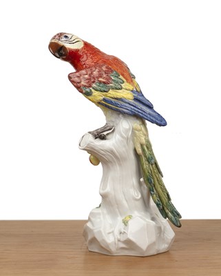 Lot Meissen large model polychrome macaw, depicted...