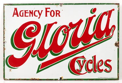 Lot 104 - Gloria Cycles Enamel advertising sign, 'Agency...