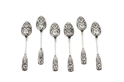 Lot 686 - A set of six 19th century Russian silver and...