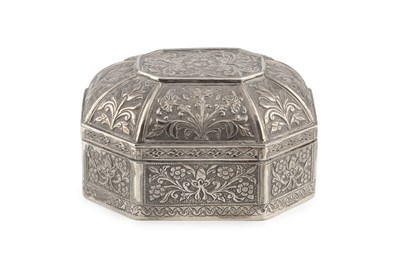 Lot An Eastern white metal casket, of elongated...