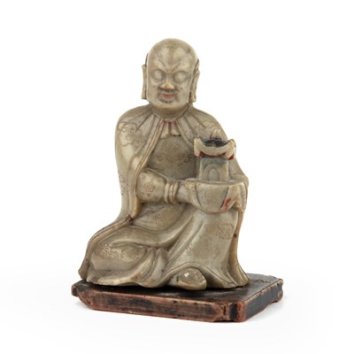Lot Finely carved soapstone model of a seated sage...