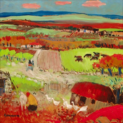 Lot 344 - Reg Gammon (1894-1997) Farm Scene oil on panel...
