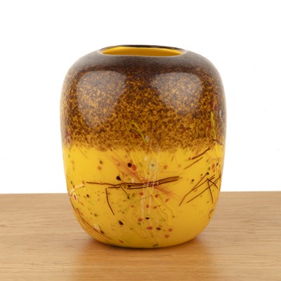 Lot 386 - Contemporary Yellow glass vase with splattered...