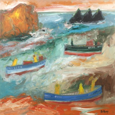 Lot 129 - John Bellany (1942-2013) 'Boats near the coast...