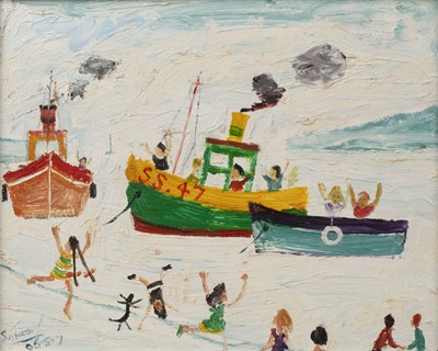 Lot 218 - Simeon Stafford (b.1956) 'St Ives boats', oil...