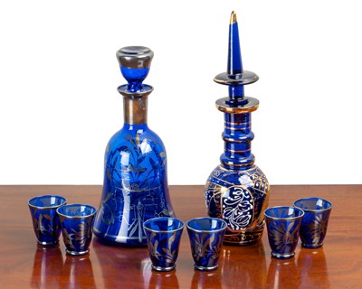 Lot 73 - A blue glass liqueur set