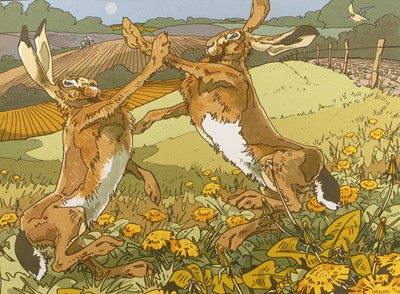Lot 35 - After Andrew Haslen 'Boxing Hares', pencil...