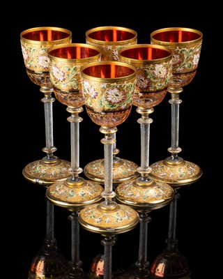Lot 98 - A set of six early 20th century Venetian wine glasses