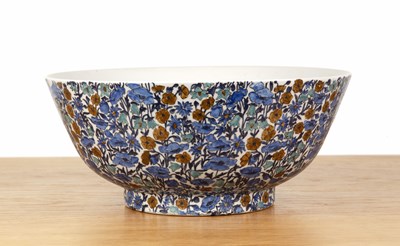 Lot Large punch bowl with painted flowers Japanese,...