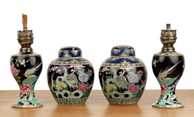 Lot 289 - Two Crown Staffordshire oil lamp bases and two...