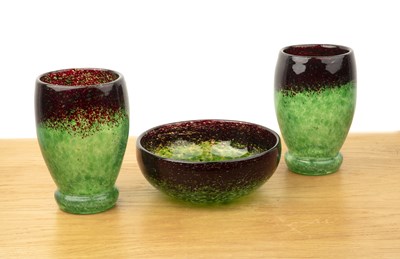 Lot 377 - Collection of Monart glassware All in a green...