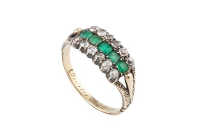 Lot 32 - An antique emerald and diamond half hoop ring,...
