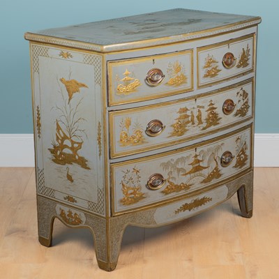 Lot 483 - A chinoiserie-decorated bow-fronted chest of drawers